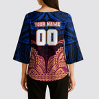 Personalized Brisbane Lions Kimono Sleeve Blouse Polynesian Tribal Lion Burgundy Gold Warrior