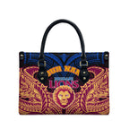 Personalized Brisbane Lions Leather Bag Polynesian Tribal Lion Burgundy Gold Warrior
