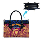 Personalized Brisbane Lions Leather Bag Polynesian Tribal Lion Burgundy Gold Warrior
