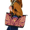 Personalized Brisbane Lions Leather Tote Bag Polynesian Tribal Lion Burgundy Gold Warrior