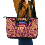 Personalized Brisbane Lions Leather Tote Bag Polynesian Tribal Lion Burgundy Gold Warrior