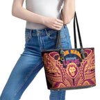 Personalized Brisbane Lions Leather Tote Bag Polynesian Tribal Lion Burgundy Gold Warrior