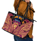 Personalized Brisbane Lions Leather Tote Bag Polynesian Tribal Lion Burgundy Gold Warrior