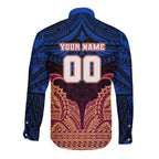 Personalized Brisbane Lions Long Sleeve Button Shirt Polynesian Tribal Lion Burgundy Gold Warrior