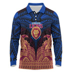 Personalized Brisbane Lions Long Sleeve Polo Shirt Polynesian Tribal Lion Burgundy Gold Warrior
