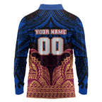 Personalized Brisbane Lions Long Sleeve Polo Shirt Polynesian Tribal Lion Burgundy Gold Warrior