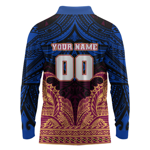 Personalized Brisbane Lions Long Sleeve Polo Shirt Polynesian Tribal Lion Burgundy Gold Warrior