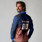 Personalized Brisbane Lions Long Sleeve Polo Shirt Polynesian Tribal Lion Burgundy Gold Warrior