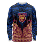 Personalized Brisbane Lions Long Sleeve Shirt Polynesian Tribal Lion Burgundy Gold Warrior