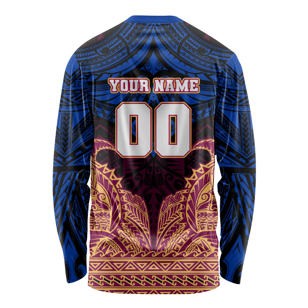 Personalized Brisbane Lions Long Sleeve Shirt Polynesian Tribal Lion Burgundy Gold Warrior