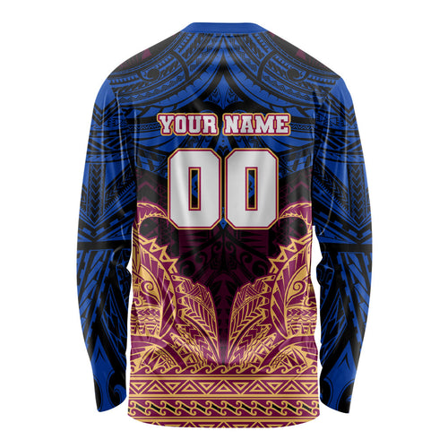 Personalized Brisbane Lions Long Sleeve Shirt Polynesian Tribal Lion Burgundy Gold Warrior