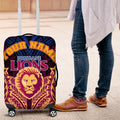 Personalized Brisbane Lions Luggage Cover Polynesian Tribal Lion Burgundy Gold Warrior