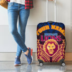 Personalized Brisbane Lions Luggage Cover Polynesian Tribal Lion Burgundy Gold Warrior