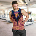 Personalized Brisbane Lions Men Tank Top Polynesian Tribal Lion Burgundy Gold Warrior