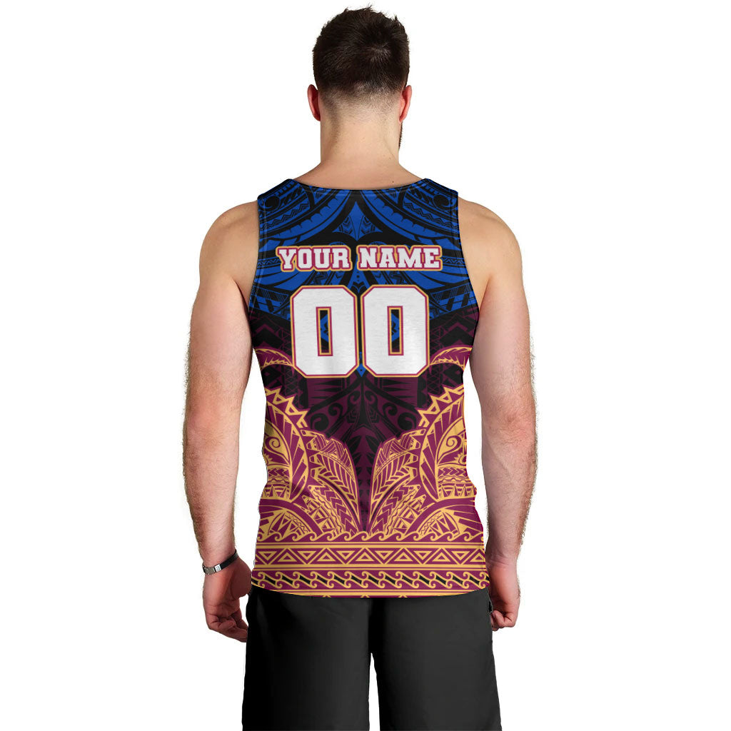 Personalized Brisbane Lions Men Tank Top Polynesian Tribal Lion Burgundy Gold Warrior