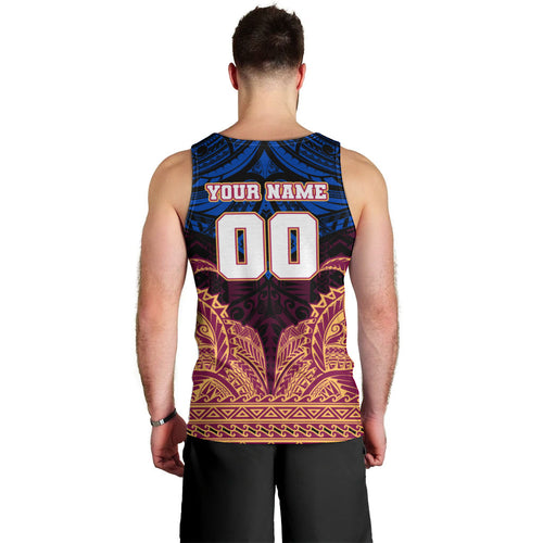 Personalized Brisbane Lions Men Tank Top Polynesian Tribal Lion Burgundy Gold Warrior