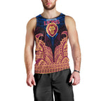 Personalized Brisbane Lions Men Tank Top Polynesian Tribal Lion Burgundy Gold Warrior