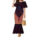 Personalized Brisbane Lions Mermaid Dress Polynesian Tribal Lion Burgundy Gold Warrior