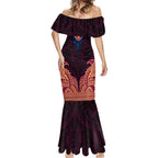 Personalized Brisbane Lions Mermaid Dress Polynesian Tribal Lion Burgundy Gold Warrior