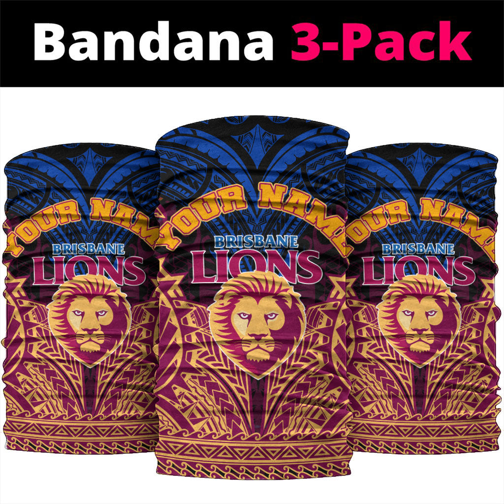 Personalized Brisbane Lions Neck Gaiter Polynesian Tribal Lion Burgundy Gold Warrior