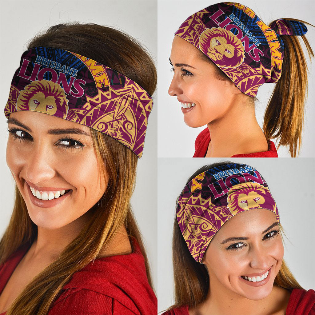 Personalized Brisbane Lions Neck Gaiter Polynesian Tribal Lion Burgundy Gold Warrior