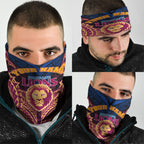 Personalized Brisbane Lions Neck Gaiter Polynesian Tribal Lion Burgundy Gold Warrior