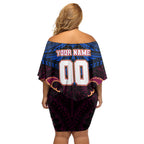 Personalized Brisbane Lions Off Shoulder Short Dress Polynesian Tribal Lion Burgundy Gold Warrior
