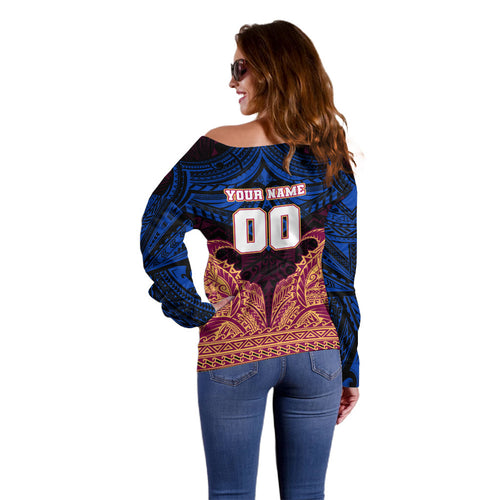 Personalized Brisbane Lions Off Shoulder Sweater Polynesian Tribal Lion Burgundy Gold Warrior
