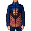 Personalized Brisbane Lions Padded Jacket Polynesian Tribal Lion Burgundy Gold Warrior
