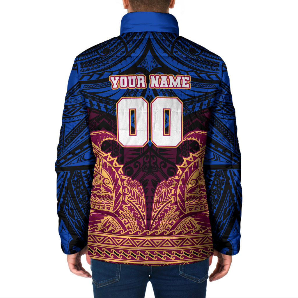 Personalized Brisbane Lions Padded Jacket Polynesian Tribal Lion Burgundy Gold Warrior