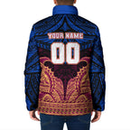 Personalized Brisbane Lions Padded Jacket Polynesian Tribal Lion Burgundy Gold Warrior