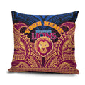 Personalized Brisbane Lions Pillow Cover Polynesian Tribal Lion Burgundy Gold Warrior