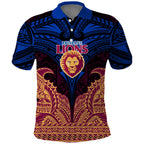 Personalized Brisbane Lions Polo Shirt Polynesian Tribal Lion Burgundy Gold Warrior