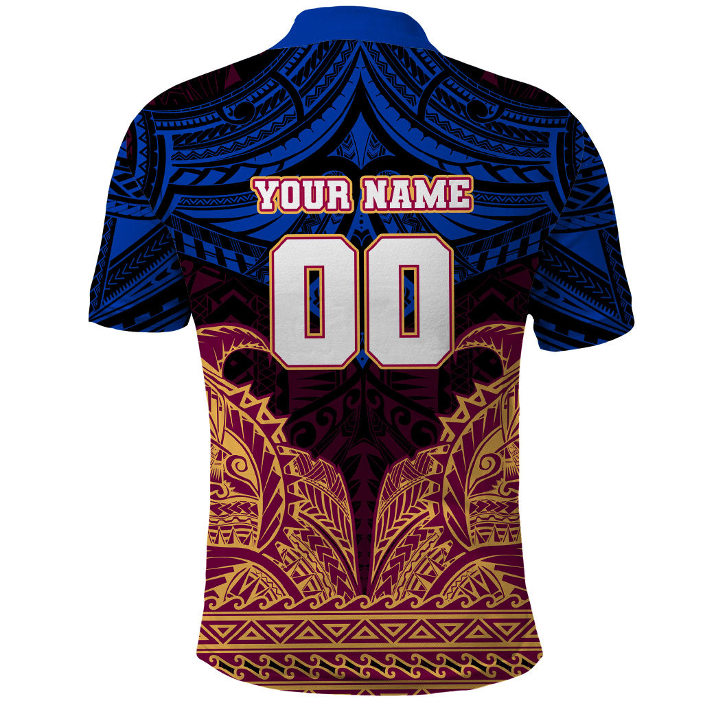 Personalized Brisbane Lions Polo Shirt Polynesian Tribal Lion Burgundy Gold Warrior