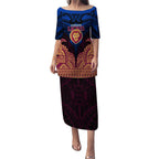 Personalized Brisbane Lions Puletasi Polynesian Tribal Lion Burgundy Gold Warrior