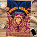 Personalized Brisbane Lions Puzzle Polynesian Tribal Lion Burgundy Gold Warrior