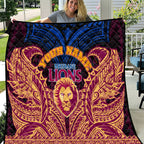 Personalized Brisbane Lions Quilt Polynesian Tribal Lion Burgundy Gold Warrior