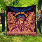 Personalized Brisbane Lions Quilt Polynesian Tribal Lion Burgundy Gold Warrior
