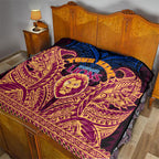 Personalized Brisbane Lions Quilt Polynesian Tribal Lion Burgundy Gold Warrior