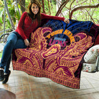 Personalized Brisbane Lions Quilt Polynesian Tribal Lion Burgundy Gold Warrior