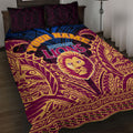 Personalized Brisbane Lions Quilt Bed Set Polynesian Tribal Lion Burgundy Gold Warrior