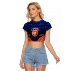 Personalized Brisbane Lions Raglan Cropped T Shirt Polynesian Tribal Lion Burgundy Gold Warrior