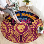 Personalized Brisbane Lions Round Carpet Polynesian Tribal Lion Burgundy Gold Warrior