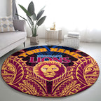 Personalized Brisbane Lions Round Carpet Polynesian Tribal Lion Burgundy Gold Warrior
