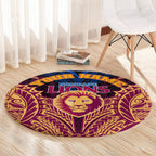 Personalized Brisbane Lions Round Carpet Polynesian Tribal Lion Burgundy Gold Warrior