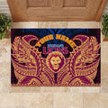 Personalized Brisbane Lions Rubber Doormat Polynesian Tribal Lion Burgundy Gold Warrior