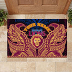 Personalized Brisbane Lions Rubber Doormat Polynesian Tribal Lion Burgundy Gold Warrior