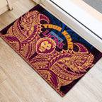 Personalized Brisbane Lions Rubber Doormat Polynesian Tribal Lion Burgundy Gold Warrior