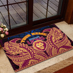 Personalized Brisbane Lions Rubber Doormat Polynesian Tribal Lion Burgundy Gold Warrior