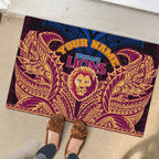 Personalized Brisbane Lions Rubber Doormat Polynesian Tribal Lion Burgundy Gold Warrior